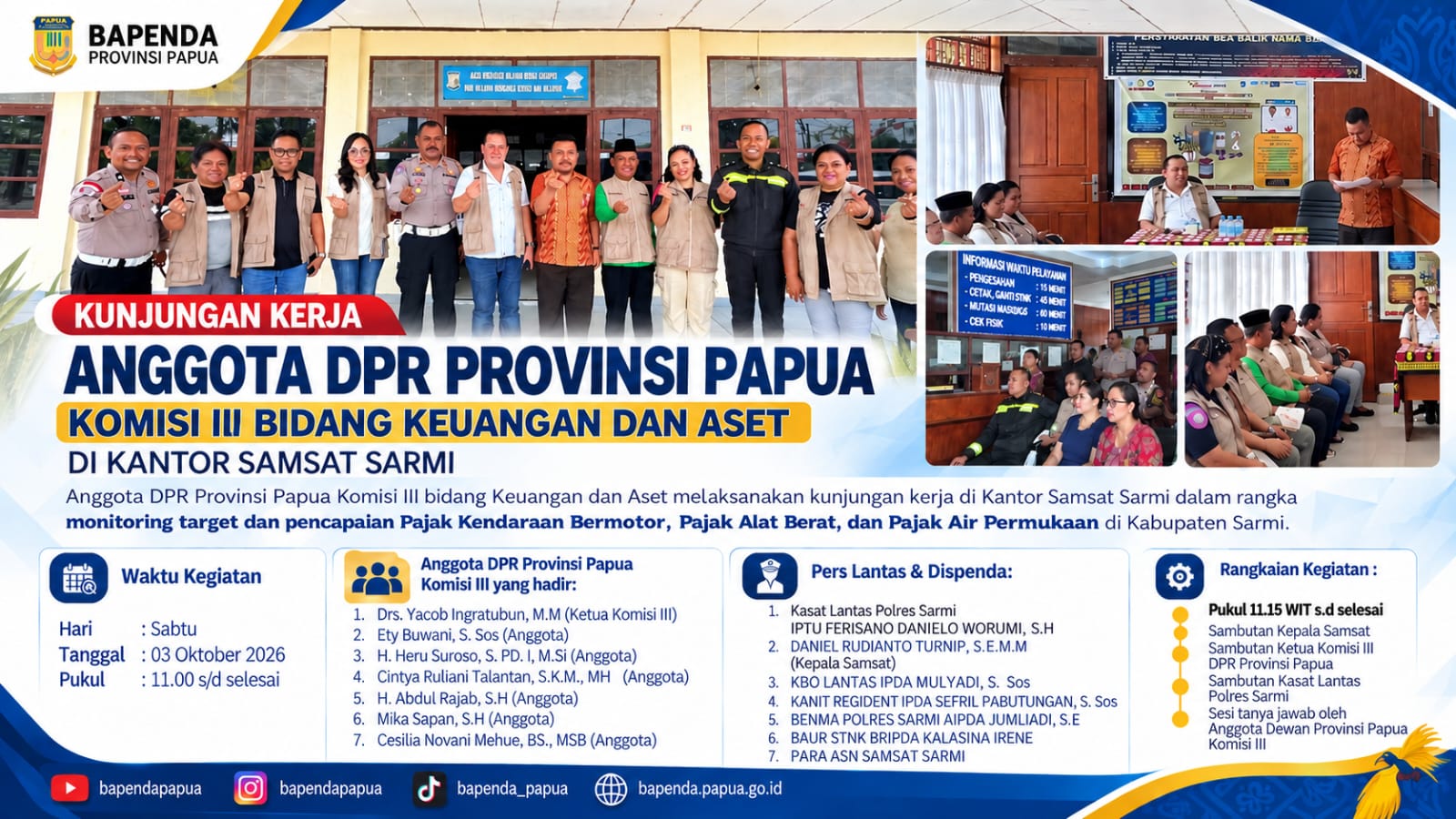 Komisi III DPR Provinsi Papua Kunjungi Samsat Sarmi, Monitoring Pencapaian Pajak Daerah